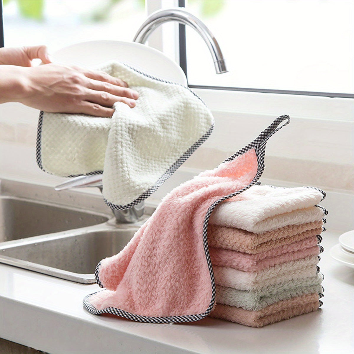 5pcs Thickened Coral Velvet Dish Towels