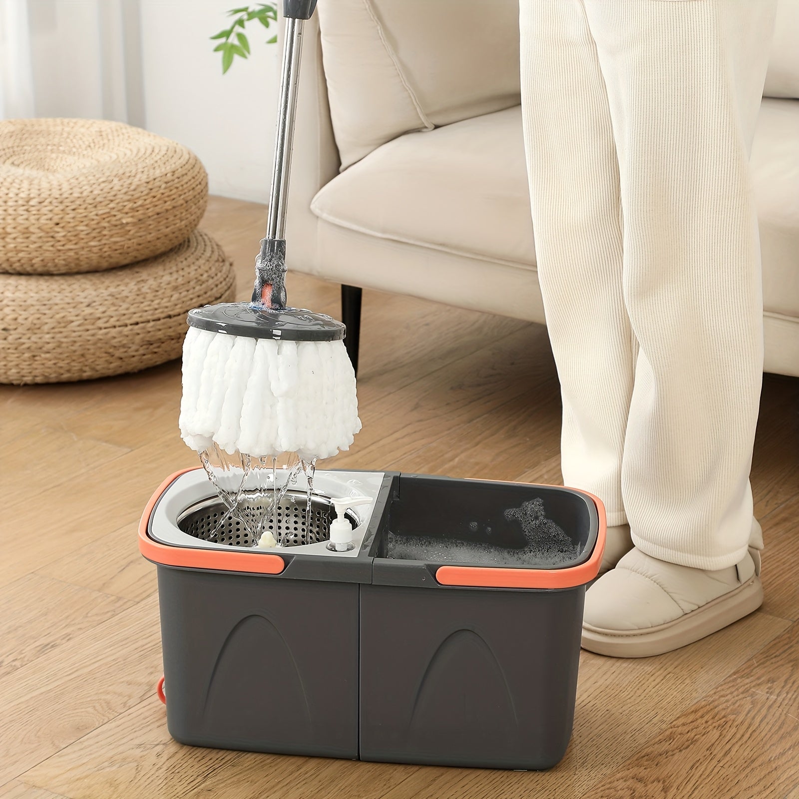 4pcs Family Spin Mop and Bucket, Includes 1 Replacement Cloth and 1 Spray Bottle