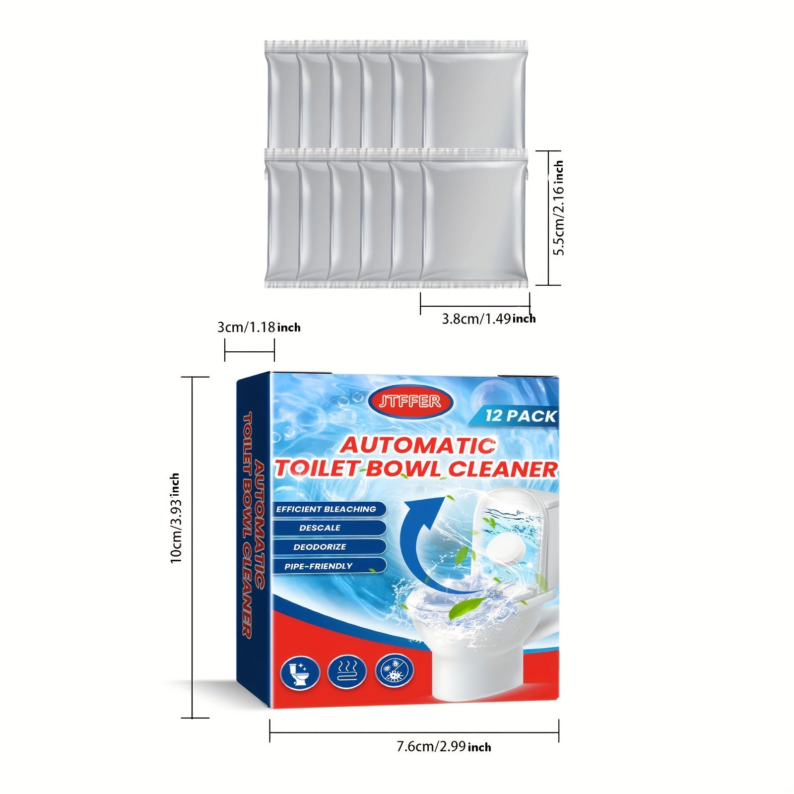 12-Pack Automatic Toilet Bowl Cleaner Tablets with Bleach