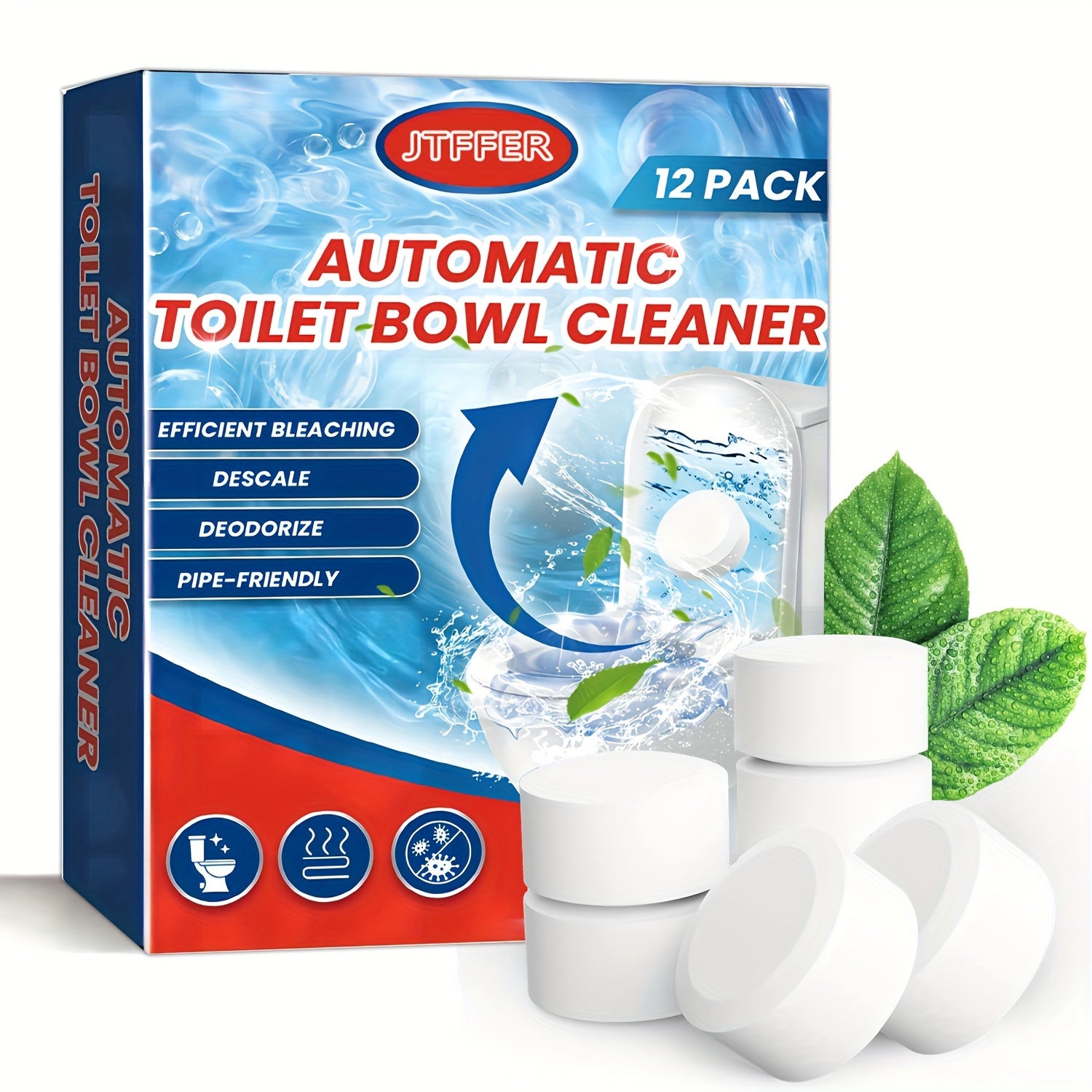 12-Pack Automatic Toilet Bowl Cleaner Tablets with Bleach