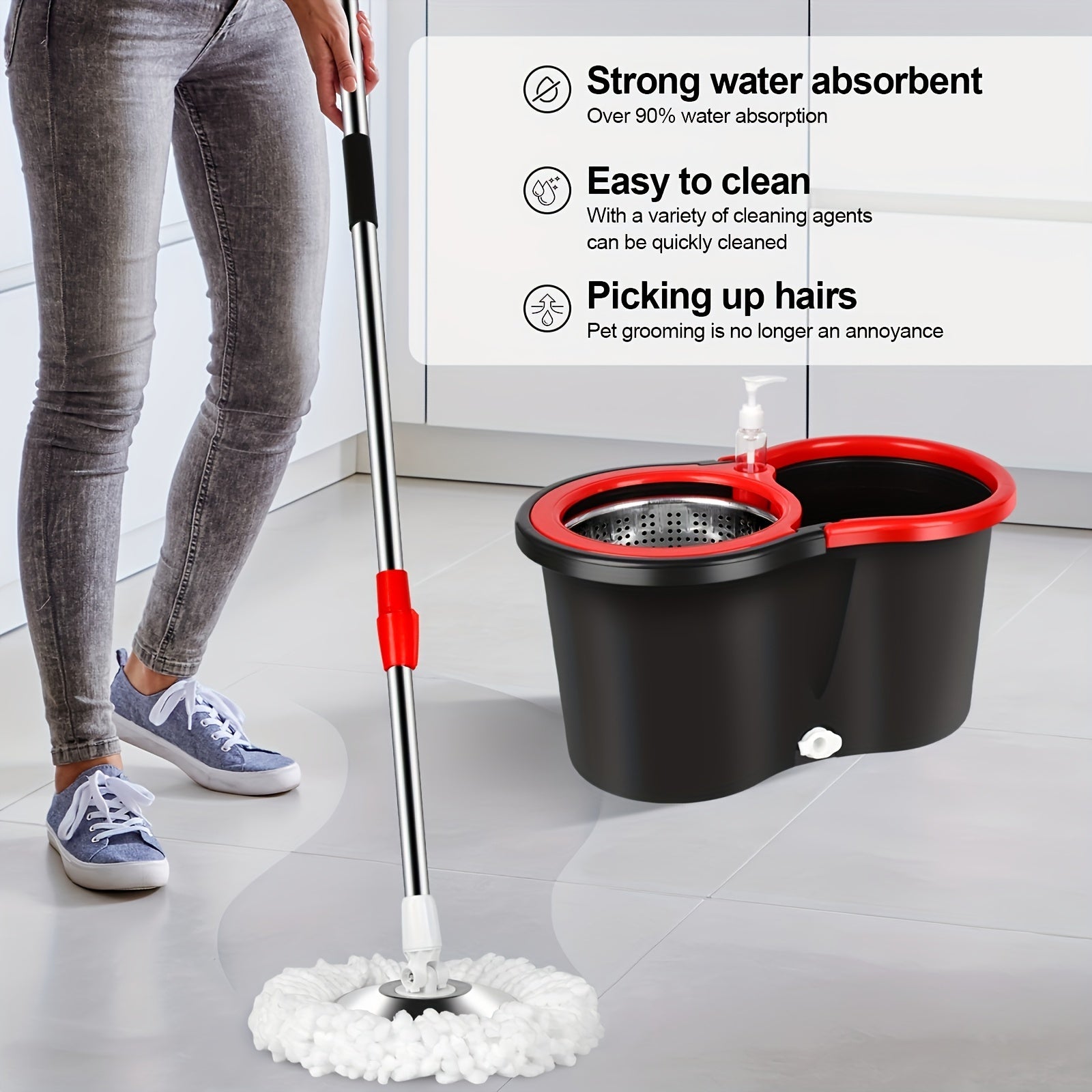 1 Set, BOP Household Spin Mop And Bucket Set With 3 Mop Heads