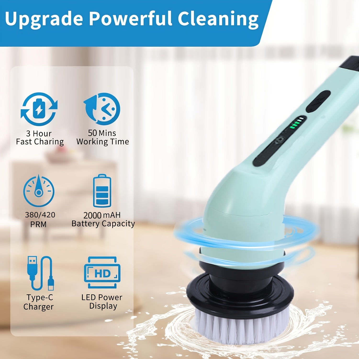 Electric Spin Scrubber With 7 Replaceable Brush Head