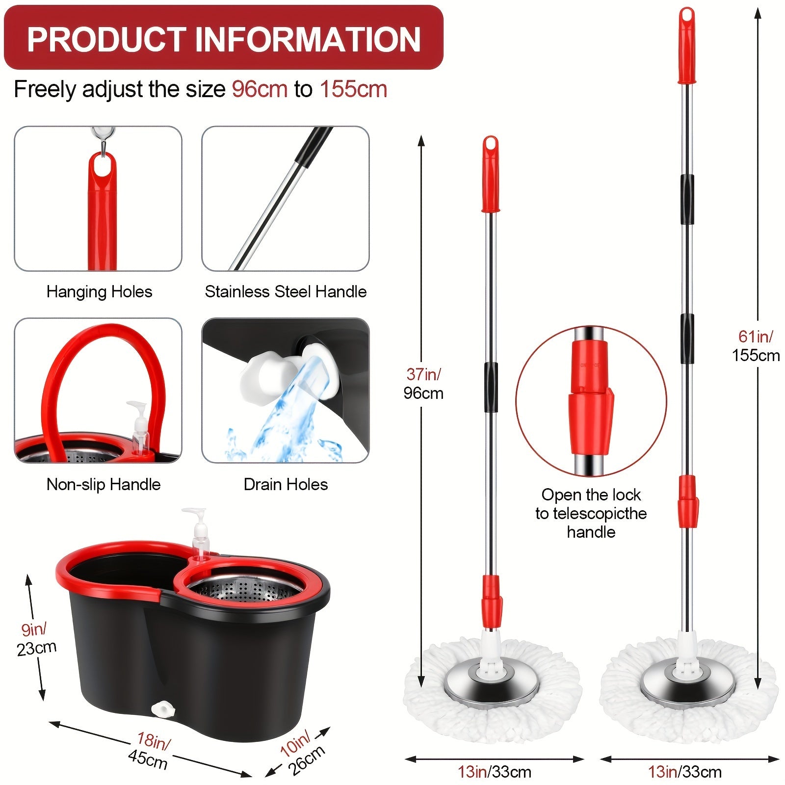 1 Set, BOP Household Spin Mop And Bucket Set With 3 Mop Heads